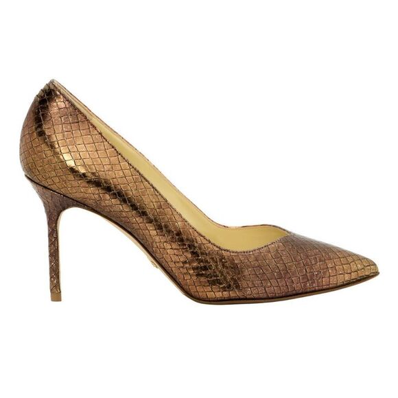 Sarah Flint Sequel Perfect Pump 85 Gold Snake Embossed Leather Heel Size 8.5 - Picture 2 of 7